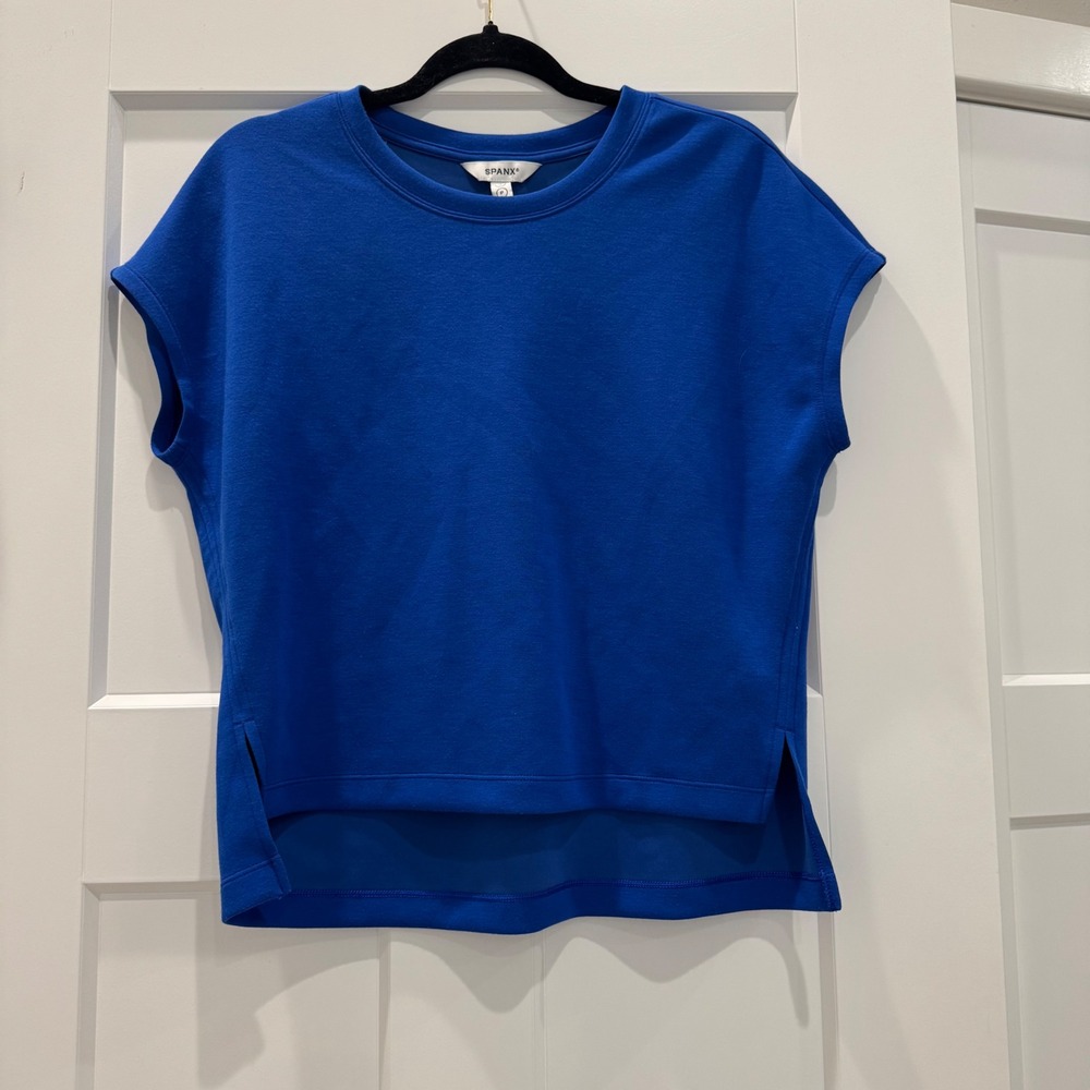 SPANX AirEssentials Cobalt Blue Boxy Short Sleeve Tee Women's Size Small - Picture 9 of 9